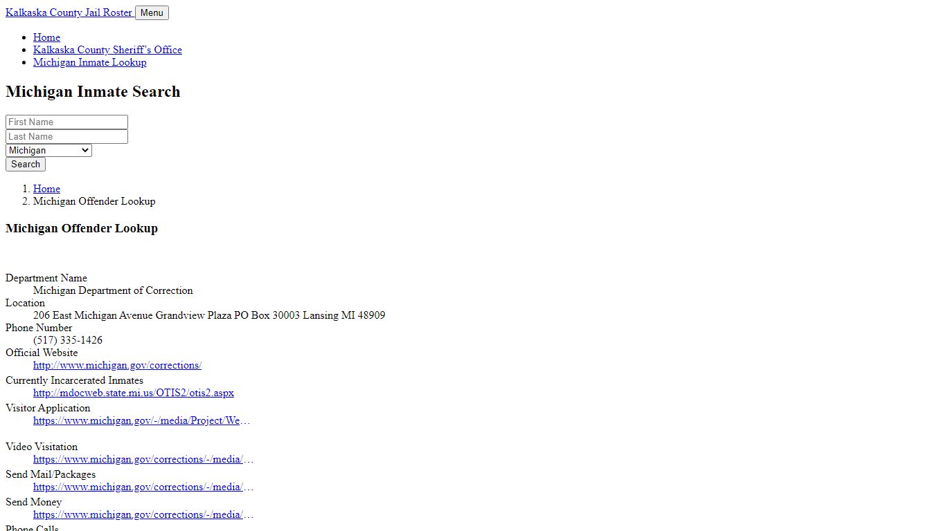 Michigan Inmate Search, Jail Rosters
